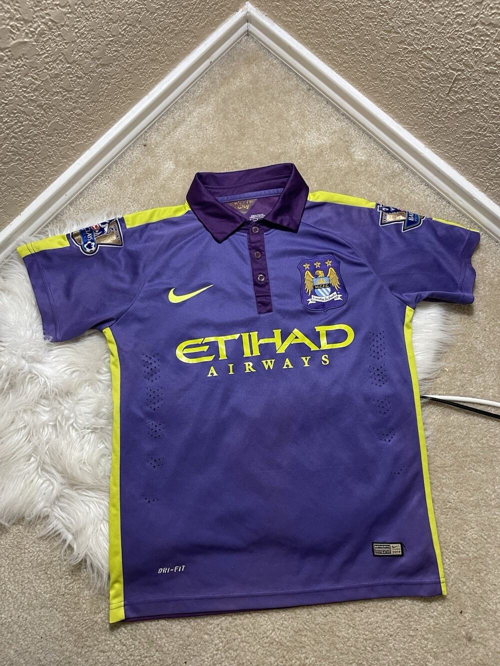 Manchester City 2014-15 Third Jersey Nike Purple Size Small #9 Champions League
